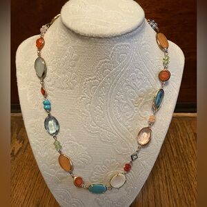 Ralph Lauren Chaps Multi-Color Gemstone Necklace on 18” Goldtone Chain